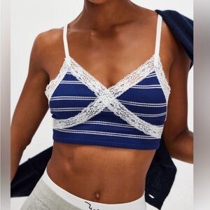 NWT Free People Gigi Seamless Blue White Striped Bralette, Size XS/S